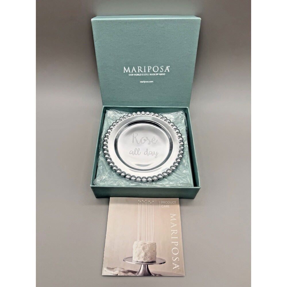 Mariposa Rosé All Day Wine Bottle Coaster Plate String of Pearls NIB Gift Ready